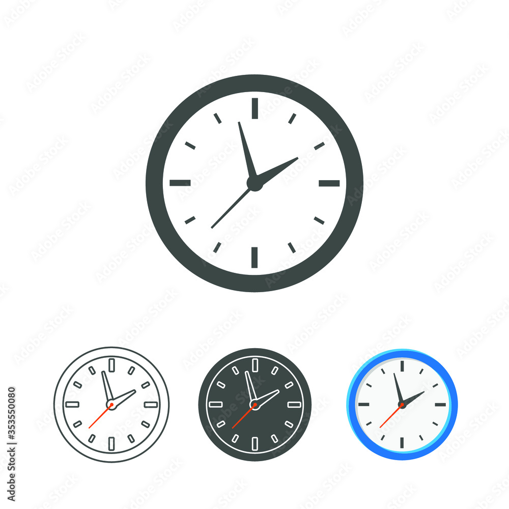 Round Wall clock for time measurement. Office hour, circle timer countdown, alarm reminder. Analog clock flat vector icon. Illustration design on white background. EPS 10 Round Wall clock for time measurement. Office hour, circle timer countdown, alarm reminder. Analog clock flat vector icon. Illustration design on white background. EPS 10