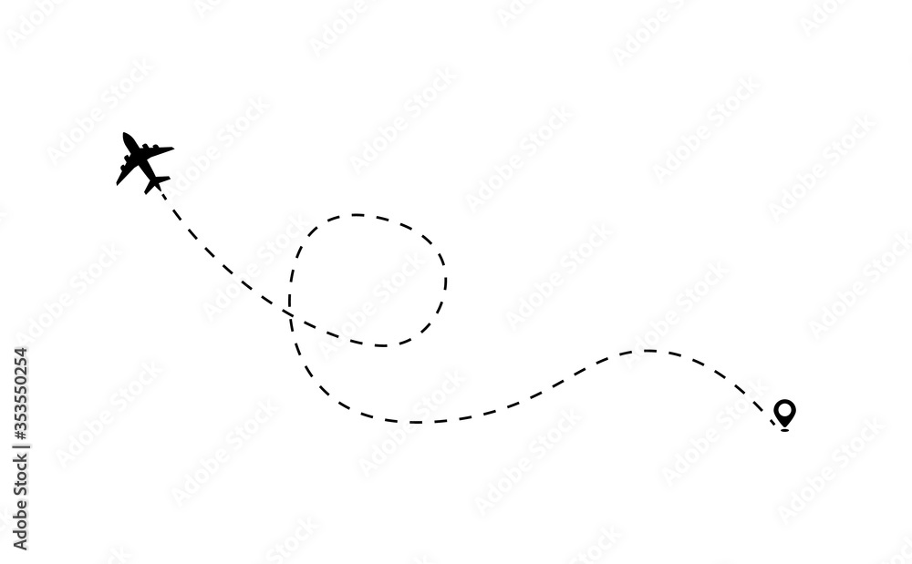 plane routes flight air dotted map drawing isolated illustration plane routes flight air dotted map drawing isolated illustration