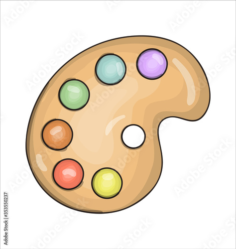 Paint palette icon. Vector colored stationery, drawing materials, office or school supplies isolated on white background. Cartoon style.