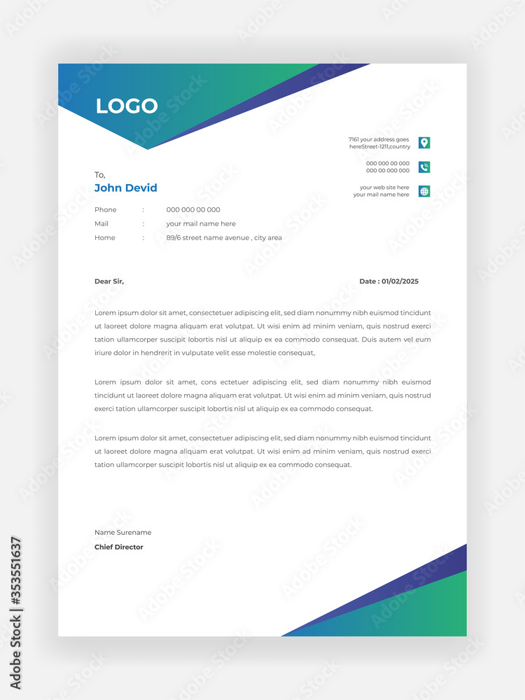 Creative Style Blue Color Letterhead Design For Your Business Vector Template