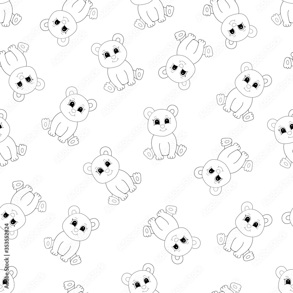 Cute cartoon bear. Vector illustration for children. Seamless pattern.