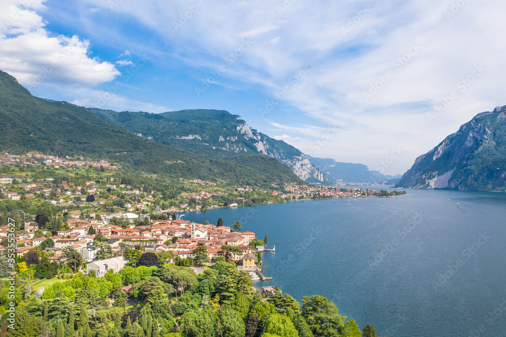 Lake Como, village of Mandello del Lario. Aerial view.