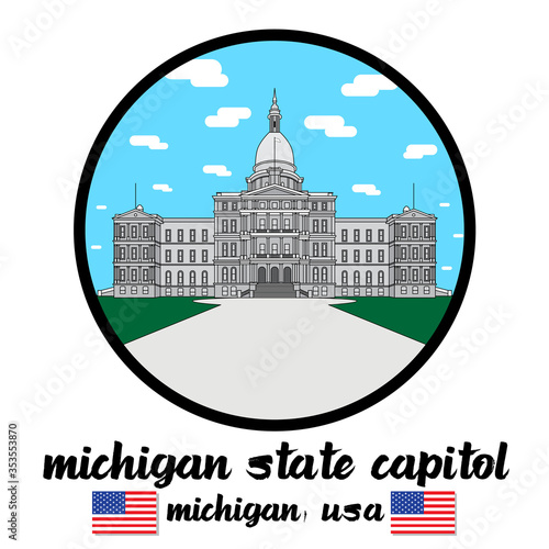 Circle Icon Michigan State Capitol. Vector illustration.