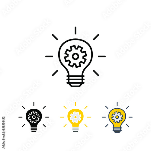 Creative work & inovation, Idea Business, technological Inovation. Lamp, lightbulb with cogs & gears inside. Icon, pictogram, teamwork, innovation,support.Vector illustration on white background EPS10