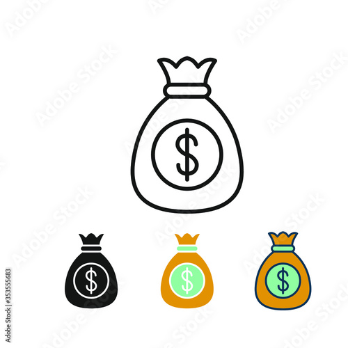Sack of dollars to repay loan, savings money and wealth. Cash money in bag for direct payment and finance investment. Money bag line icon. Vector illustration. Design on white background. EPS 10