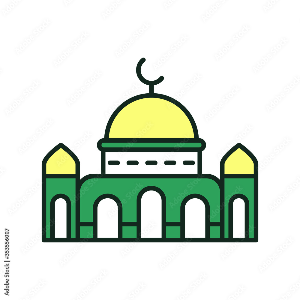 Place for muslim public worship. Building of islamic religious and prostration or prayer. Ramadan kareem, eid al-fitr mubarak. Mosque icon ramadan muslim. Vector illustration on white background.EPS10 Place for muslim public worship. Building of islamic religious and prostration or prayer. Ramadan kareem, eid al-fitr mubarak. Mosque icon ramadan muslim. Vector illustration on white background.EPS10