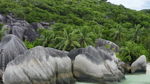 Aerial shot of famous beach Anse Source D'argent  photo