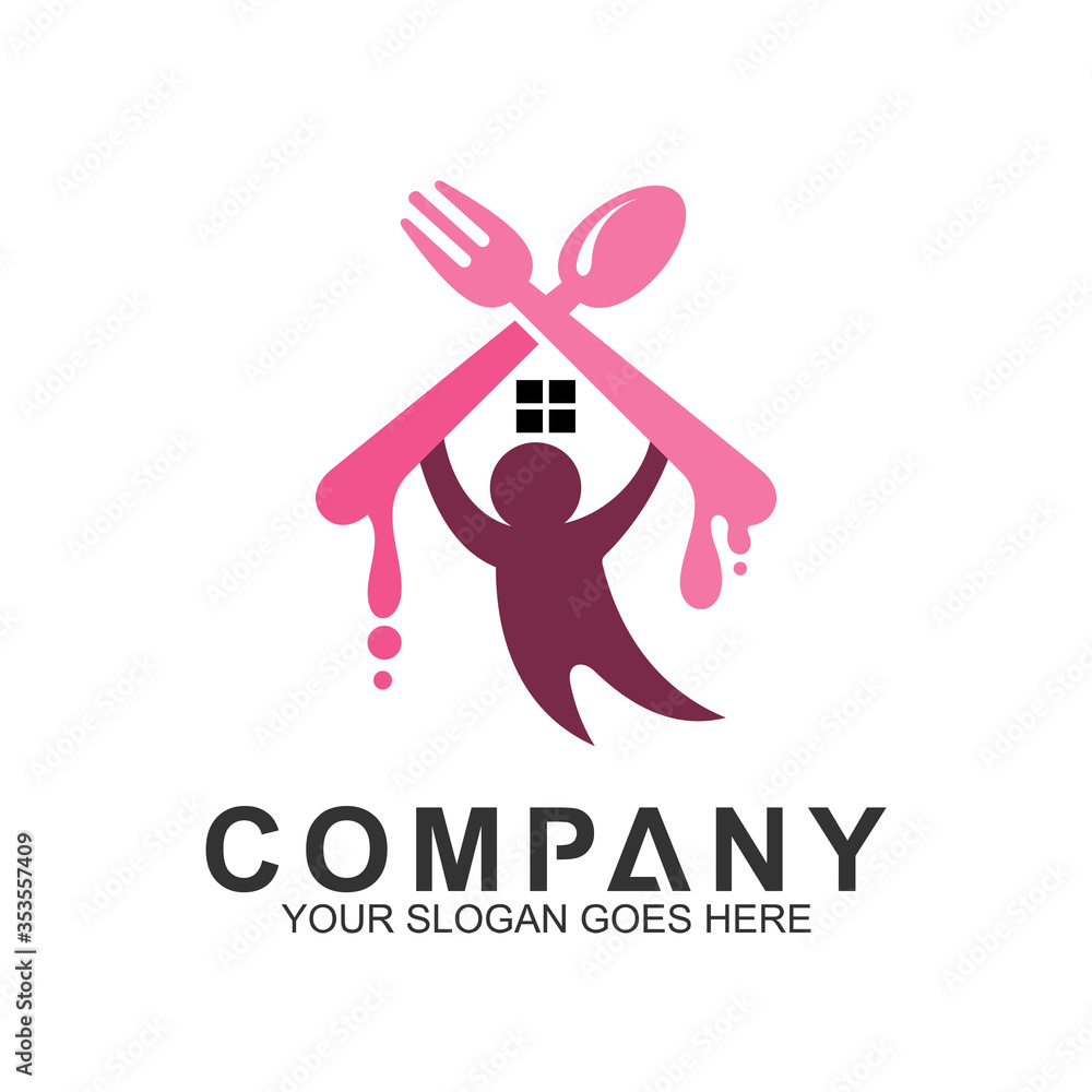 red house with spoon fork logo, food and cooking vector, restaurant logo, home kitchen red house with spoon fork logo, food and cooking vector, restaurant logo, home kitchen