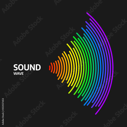 Circle sound wave rhythm. Colorful digital equalizer. Abstract wavy stripes on a black background isolated.