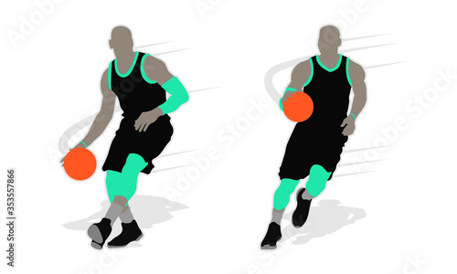 Basketball player shape silhouette vector set action pose