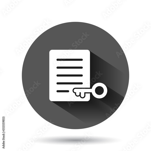Password account icon in flat style. Keyword vector illustration on black round background with long shadow effect. Key combination circle button business concept.