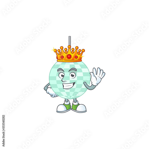 A charming King of disco ball cartoon character design with gold crown