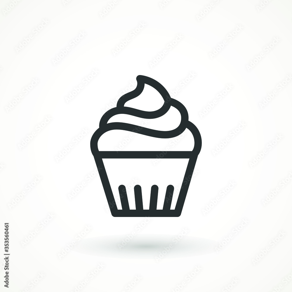 cupcake editable line stroke icon muffin vanilla cream illustration confectionery bakery pastry line icon sign logo on isolated background Sweet food symbol
