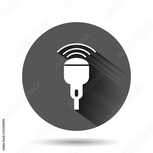 Ultrasound icon in flat style. Scanner equipment vector illustration on black round background with long shadow effect. Ultrasonic circle button business concept.