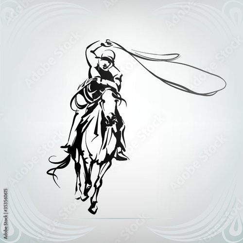 Cowboy with lasso on horse