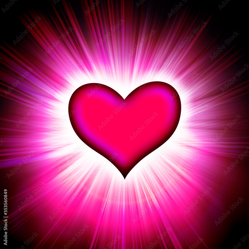 red heart with rays on a black
