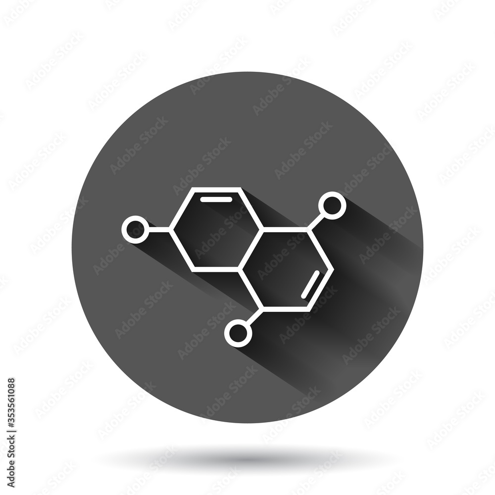 Science icon in flat style. Dna cell vector illustration on black round background with long shadow effect. Molecule evolution circle button business concept. Science icon in flat style. Dna cell vector illustration on black round background with long shadow effect. Molecule evolution circle button business concept.