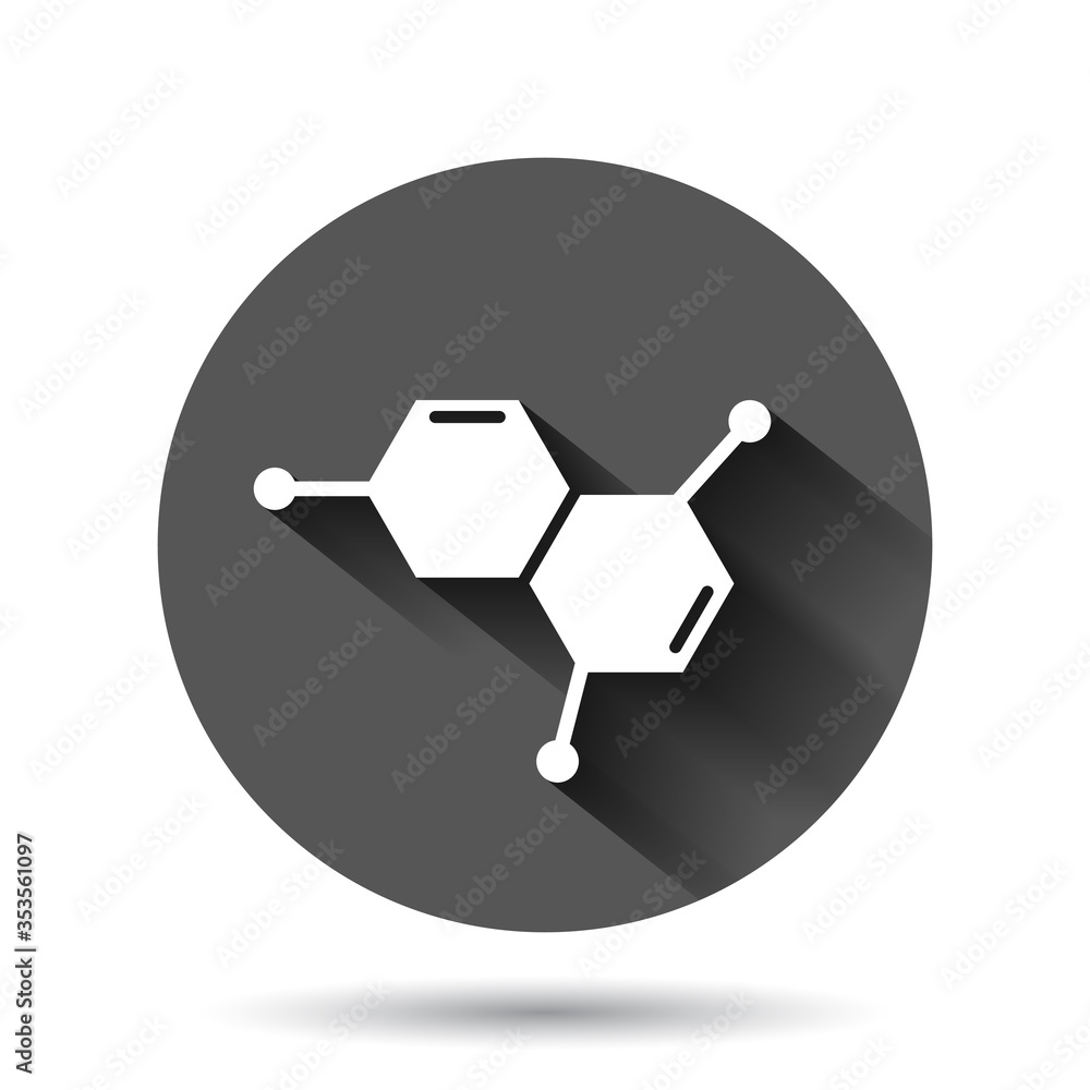 Science icon in flat style. Dna cell vector illustration on black round background with long shadow effect. Molecule evolution circle button business concept. Science icon in flat style. Dna cell vector illustration on black round background with long shadow effect. Molecule evolution circle button business concept.