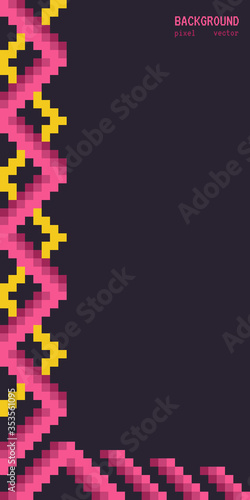Vector abstract pixel background. In calm colors, the main color is gray with elements of pink and yellow. For website, banner, design. Copyspace.