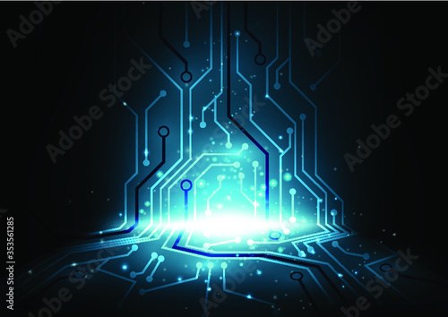 dark blue perspective electrical circuit board background, computer future abstract vector illustration, moving forward technology concept