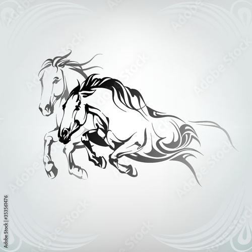 Silhouette of the running horses
