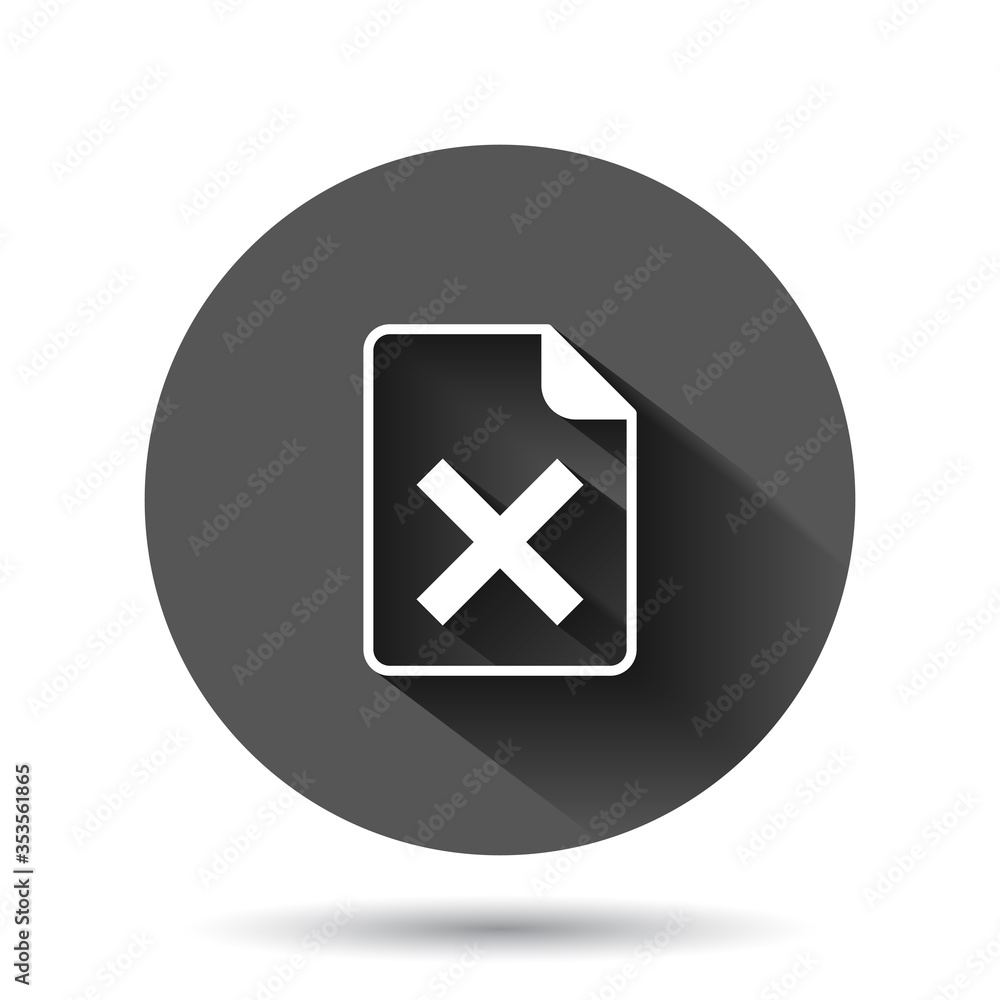 Document error icon in flat style. Broken report vector illustration on black round background with long shadow effect. Damaged circle button business concept. Document error icon in flat style. Broken report vector illustration on black round background with long shadow effect. Damaged circle button business concept.