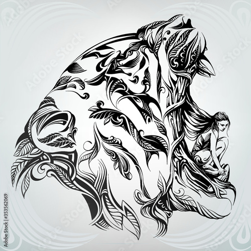 Girl and tiger in ornament