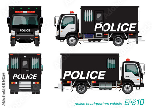 VECTOR EPS10 - police headquarters truck with red siren, template isolated on white background.