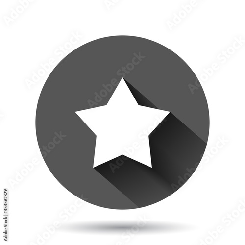 Star icon in flat style. Shape vector illustration on black round background with long shadow effect. Geometric emblem circle button business concept.
