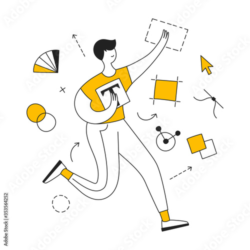 Motion graphic design, animation, web designer or illustrator with a set of tools. Flat thin line vector icon concept on white.