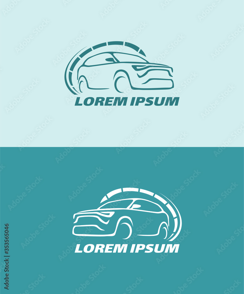 Obraz premium Auto style car logo design with concept sports vehicle icon silhouette on retro background. Vector illustration.