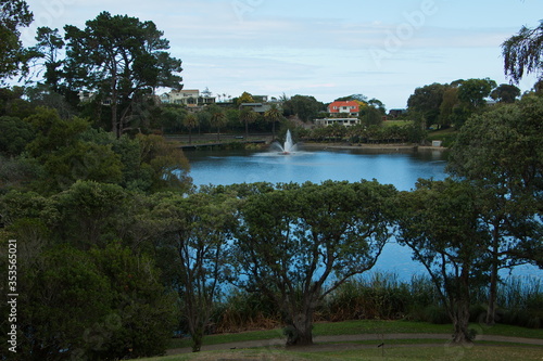 View from Band rotunda in Victoria Lake Reserve in Whanganui,Manawatu-Wanganui Region on North Island of New Zealand 