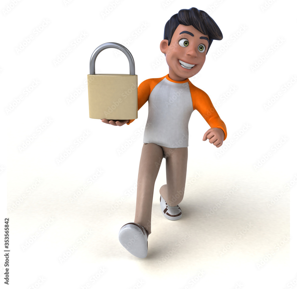 Fun 3D cartoon Asian teenager . Fun 3D cartoon Asian teenager .