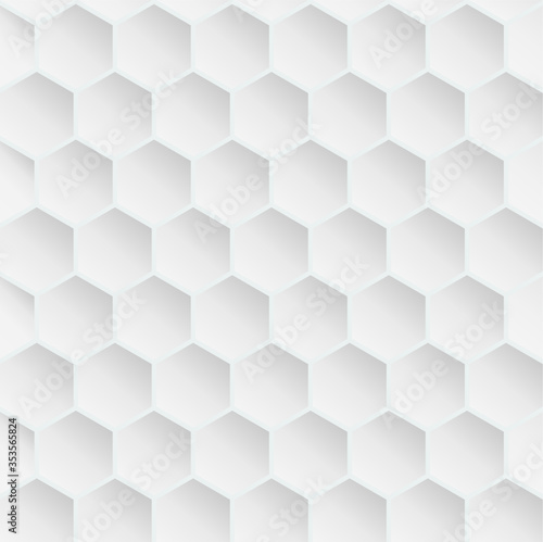 Fototapeta Naklejka Na Ścianę i Meble -  Abstract Embossed Hexagon Pattern seamless, honeycomb white Background, light and shadow ,Vector white background of Embossed surface Hexagon ,Honeycomb modern pattern concept, Creative Geometric mesh
