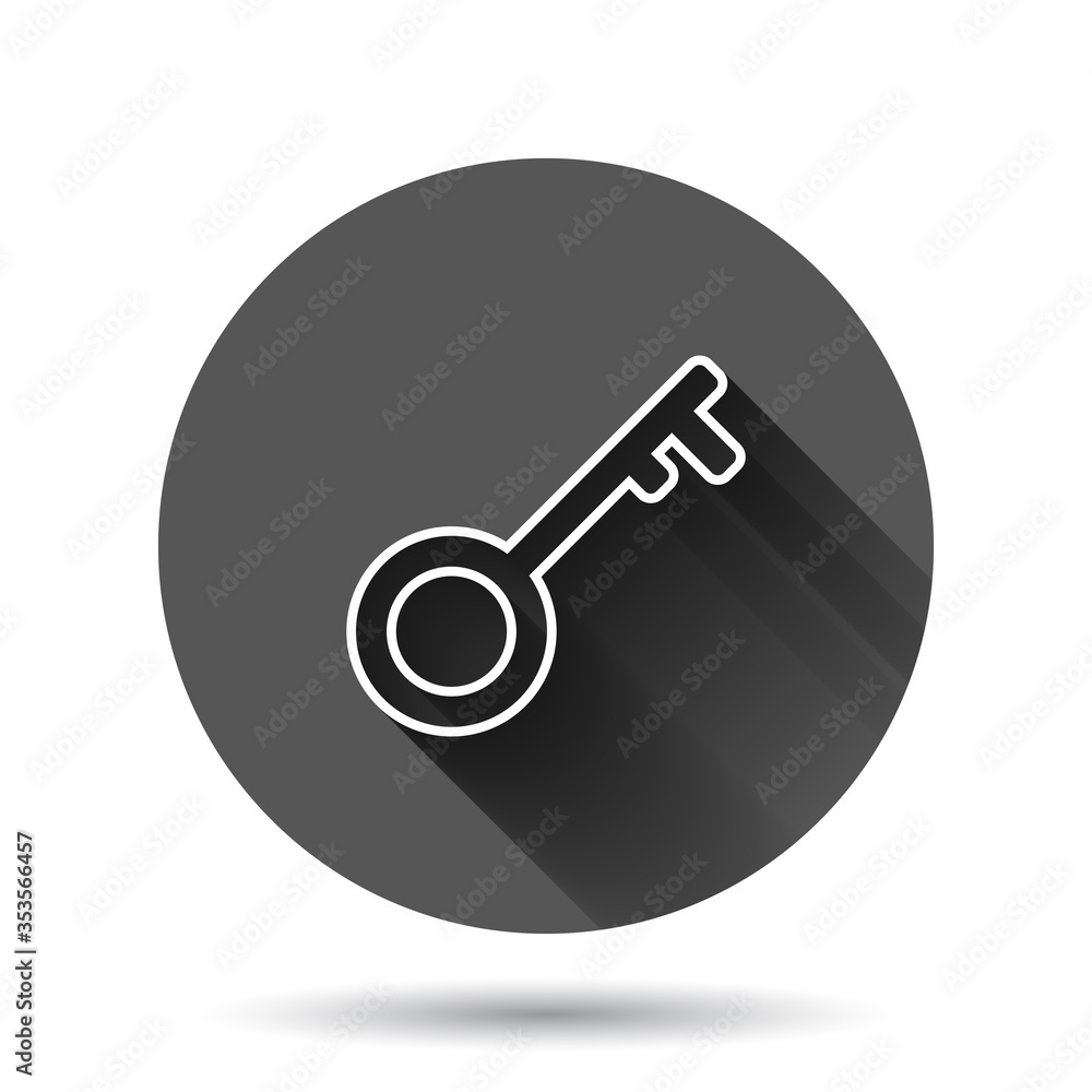Key icon in flat style. Password vector illustration on black round background with long shadow effect. Access circle button business concept. Key icon in flat style. Password vector illustration on black round background with long shadow effect. Access circle button business concept.