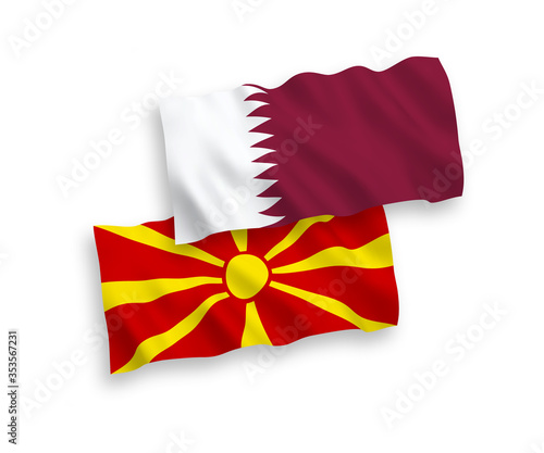 Flags of Qatar and North Macedonia on a white background