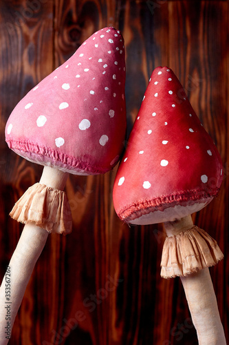 Two decorative textile fly agaric (amanita)