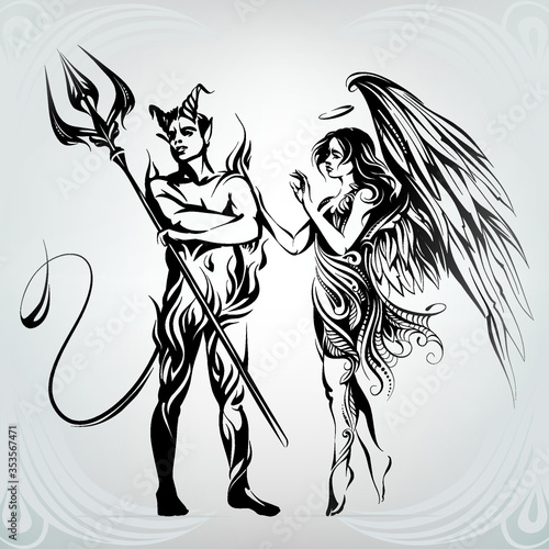 Angel and demon in ornament