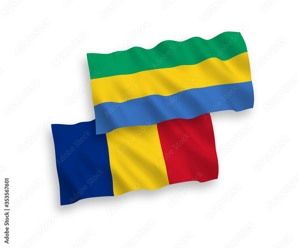 Fototapeta premium Flags of Romania and Gabon on a white background