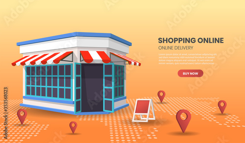 shopping online with shop retail vector. online store smartphone concept suitable for banner application