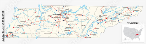road map of the US American State of Tennessee