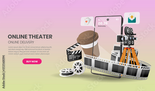 Vector illustration of online Cinema service concept suitable for banner application ,3d vector illustration.