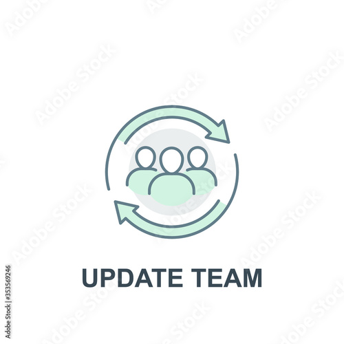 Team work partnership in collaboration strategy. Refresh team interaction. people with arrow reload for reorganization group. Update team icon. Vector illustration. Design on white background. EPS 10