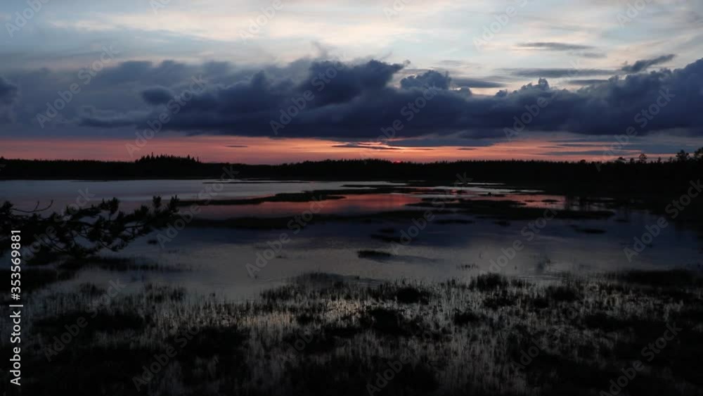 Stunning Landscape View of Dramatic Cloudy Sunset over Tranquil Lake Stunning Landscape View of Dramatic Cloudy Sunset over Tranquil Lake