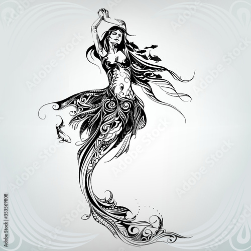 Girl mermaid in a floral ornament