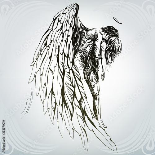 Rescue by an angel. Vector illustration