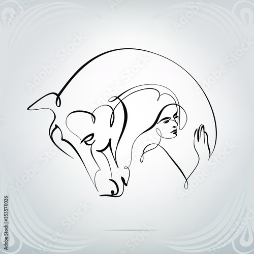 Silhouette of the girl and horse