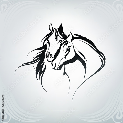 Vector silhouette of two horses