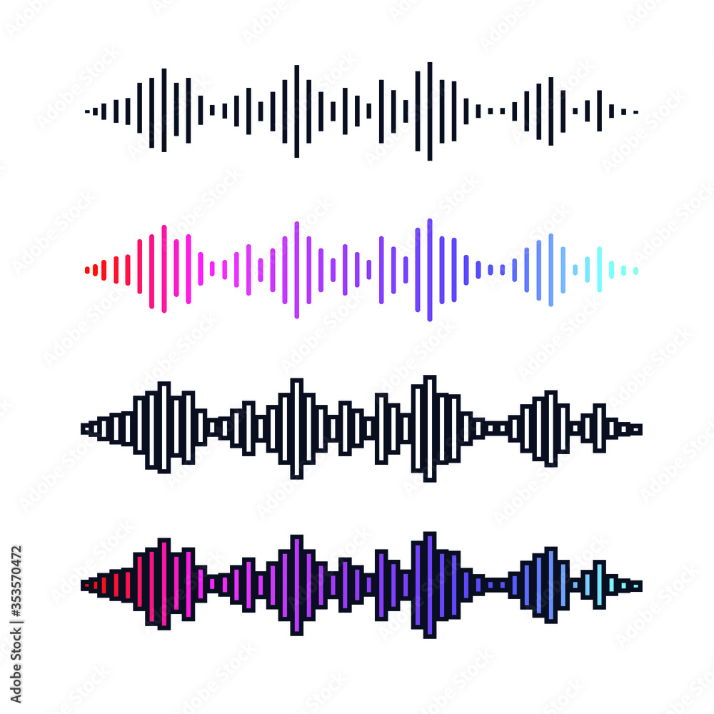 Audio signal or sound wave frequency element. Music pulse signal. speaker rhythm graphic. Sound, wave, waveform, audio qualizer, level, voice icon. Vector illustration Design on white background.EPS10