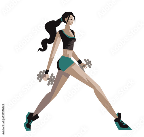 girl training with dumbbells in the gym